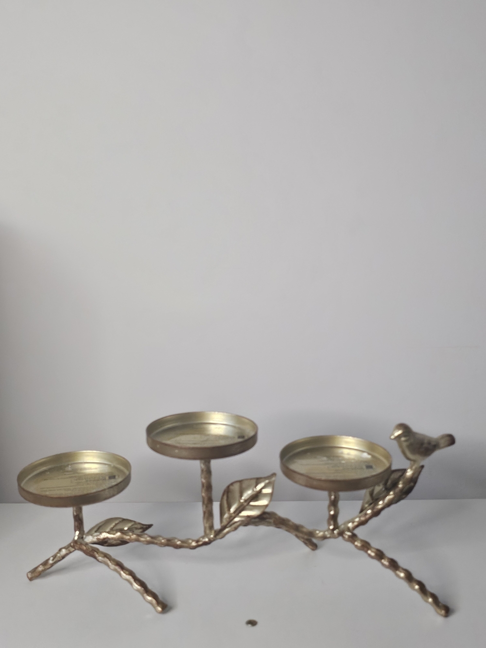Brass Tone Leaf & Bird Multi-Tea Light Holder